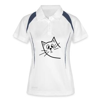 Chat curieux mignon - Design minimaliste - Polo respirant Femme - blanc/marine - Devant