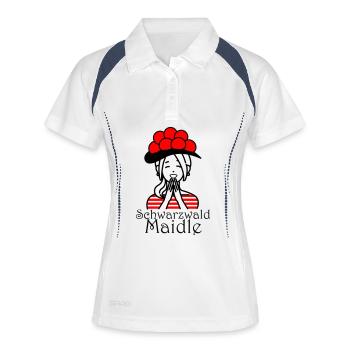 Lustiges Schwarzwald Maidle Bollenhut Design - Frauen Polo atmungsaktiv - Weiß/Navy - Vorne