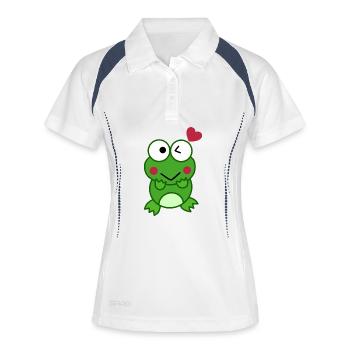 Verliebter Frosch mit Herzen – Love Design - Frauen Polo atmungsaktiv - Weiß/Navy - Vorne