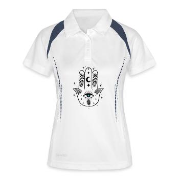 Hamsa Auge Mond Sterne - Frauen Polo atmungsaktiv - Weiß/Navy - Vorne