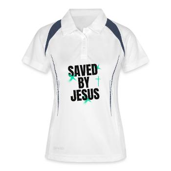 Saved by Jesus - Frauen Polo atmungsaktiv - Weiß/Navy - Vorne