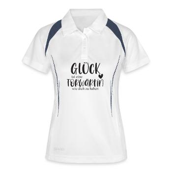 Torwärtin Fußball Sport Fußballspielerin Geschenk - Frauen Polo atmungsaktiv - Weiß/Navy - Vorne