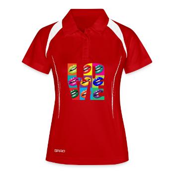 Mehrfarbige Pop-Art-Lippen - Frauen Polo atmungsaktiv - Weiß/Navy - Vorne