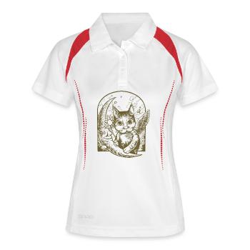 Himmlische Katze und geflügelter Mond - Frauen Polo atmungsaktiv - Weiß/Navy - Vorne