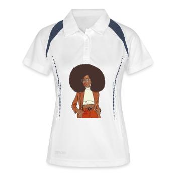 Afro chic avec un blazer orange - Polo respirant Femme - blanc/marine - Devant