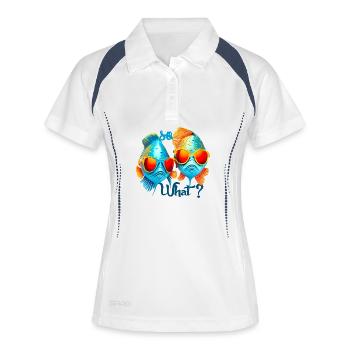 Bunte Fische mit Sonnenbrillen - Frauen Polo atmungsaktiv - Weiß/Navy - Vorne