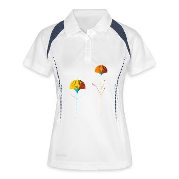 Abstrakte Farbblütenfächer - Frauen Polo atmungsaktiv - Weiß/Navy - Vorne