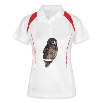 Illustration: Afrikanischer Waldkauz - Frauen Polo atmungsaktiv - Weiß/Navy - Vorne