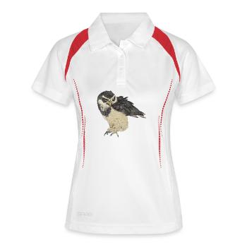 Illustration: Brillenkauz - Frauen Polo atmungsaktiv - Weiß/Navy - Vorne