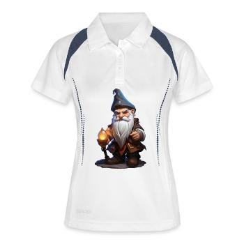 Magicien nain avec bâton – Dessin animé RPG fantastique - Polo respirant Femme - blanc/marine - Devant