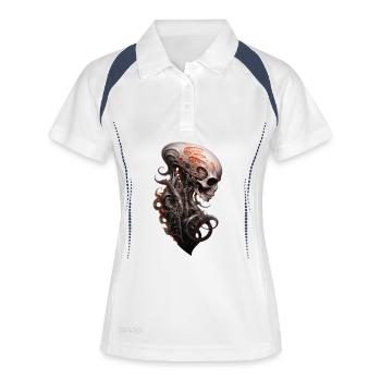 Chemise Dark Fantasy avec colonne vertébrale de crâne extraterrestre - Polo respirant Femme - blanc/marine - Devant