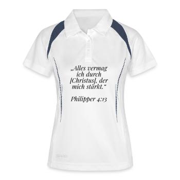 Philipper 4:13 Bibelvers: Alles vermag ich - Frauen Polo atmungsaktiv - Weiß/Navy - Vorne