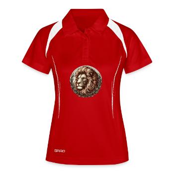 Löwe im Lorbeerkranz - Frauen Polo atmungsaktiv - Weiß/Navy - Vorne