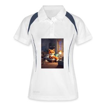 Nächtlicher Fuchs im Kuschelzimmer - Frauen Polo atmungsaktiv - Weiß/Navy - Vorne