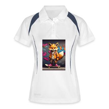 Urbaner Fuchs auf Skateboard im Graffiti-Stil - Frauen Polo atmungsaktiv - Weiß/Navy - Vorne