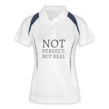 Nicht perfekt, doch real - Frauen Polo atmungsaktiv - Weiß/Navy - Vorne