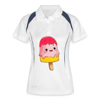 Erdbeereis Gelati Wassereis Eislutscher Eissalon - Frauen Polo atmungsaktiv - Weiß/Navy - Vorne