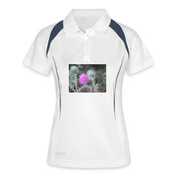 Violetten Distelblüten-Muster - Frauen Polo atmungsaktiv - Weiß/Navy - Vorne