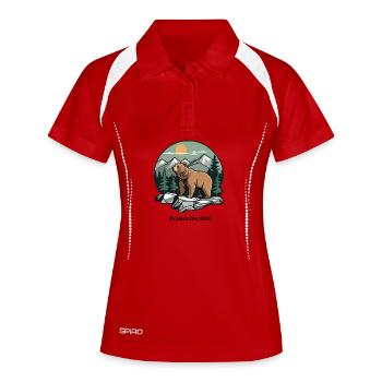 Bär in Berglandschaft Logo - Frauen Polo atmungsaktiv - Weiß/Navy - Vorne