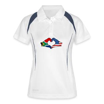 Afrique du Sud États-Unis drapeau mains forme de coeur - Polo respirant Femme - blanc/marine - Devant