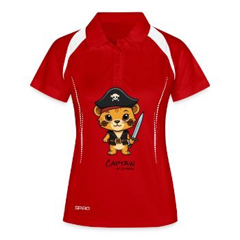 Chaton pirate avec un sabre - Polo respirant Femme - blanc/marine - Devant