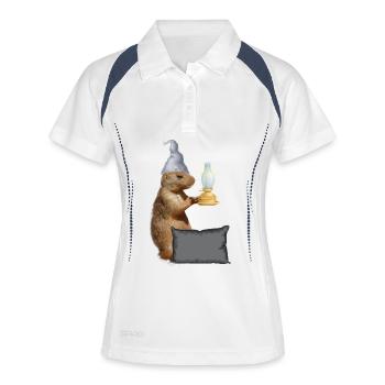 Écureuil avec lampe et oreiller - Polo respirant Femme - blanc/marine - Devant