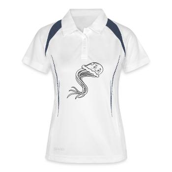 Ausmalbild Qualle Kawaii Handillustriert - Frauen Polo atmungsaktiv - Weiß/Navy - Vorne