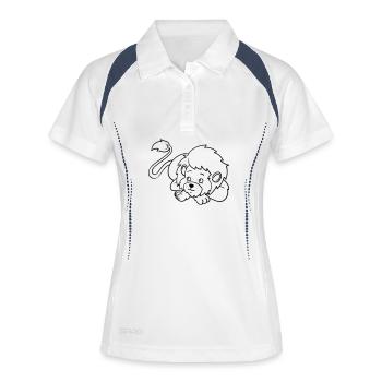 Ausmalbild Löwe Kawaii Handillustriert - Frauen Polo atmungsaktiv - Weiß/Navy - Vorne