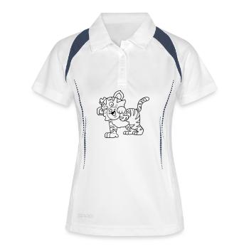 Ausmalbild Tiger Kawaii Handillustriert - Frauen Polo atmungsaktiv - Weiß/Navy - Vorne