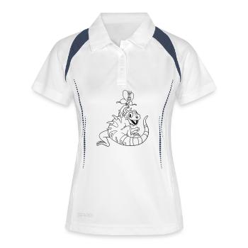 Ausmalbild Leguan Kawaii Handillustriert - Frauen Polo atmungsaktiv - Weiß/Navy - Vorne