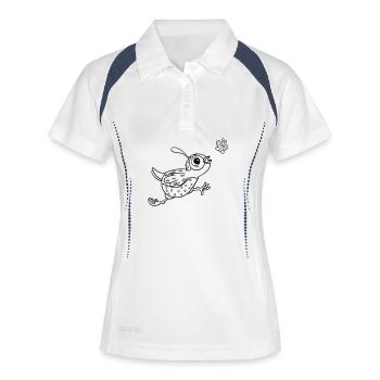 Ausmalbild Vogel mit Schmetterling - Frauen Polo atmungsaktiv - Weiß/Navy - Vorne