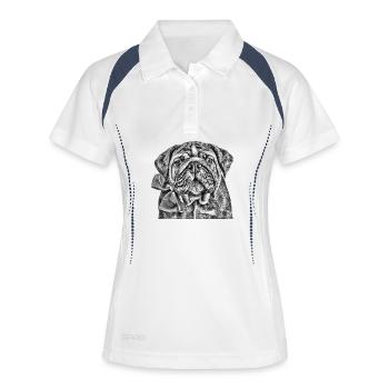 Bouledogue avec nœud – graphique - Polo respirant Femme - blanc/marine - Devant