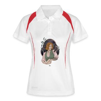 Jeune sorcière des herbes avec compagnon chat - Polo respirant Femme - blanc/marine - Devant