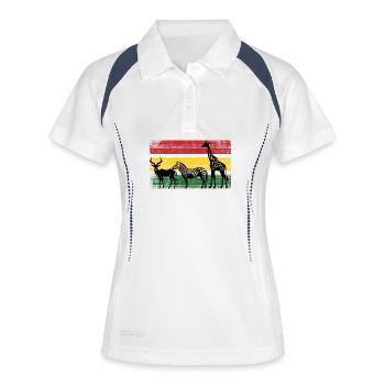 Silhouettes de la savane aux couleurs rastafaries - Polo respirant Femme - blanc/marine - Devant