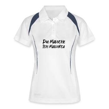 Du: Maloche Ich: Mallorca - Frauen Polo atmungsaktiv - Weiß/Navy - Vorne