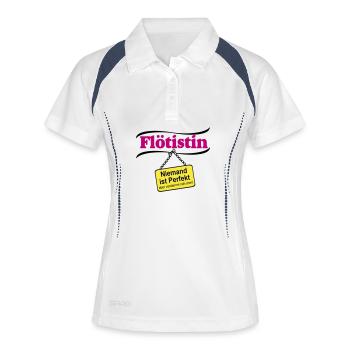 Flötistin Pink – Niemand ist Perfekt - Frauen Polo atmungsaktiv - Weiß/Navy - Vorne