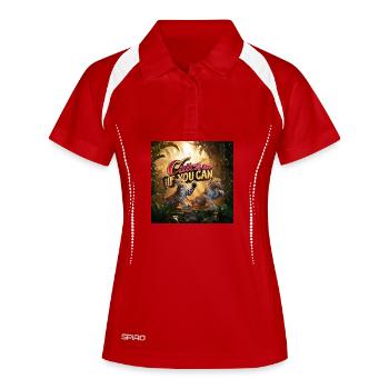 Catch me if you can Leoparden - Frauen Polo atmungsaktiv - Weiß/Navy - Vorne