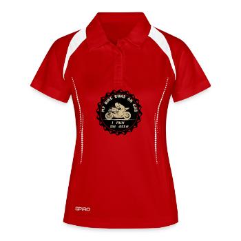 Das Motorrad läuft mit Gas, ich mit Bier - Frauen Polo atmungsaktiv - Weiß/Navy - Vorne