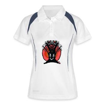 Sonnenuntergang Horizont Natur Apfelbaum Herbst - Frauen Polo atmungsaktiv - Weiß/Navy - Vorne