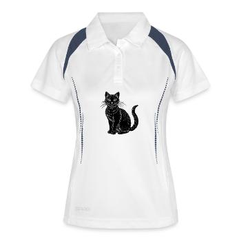 Schwarze Katze - Frauen Polo atmungsaktiv - Weiß/Navy - Vorne