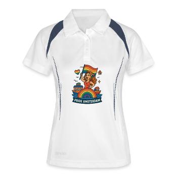 Amsterdamer Pride-Regenbogenwelle - Frauen Polo atmungsaktiv - Weiß/Navy - Vorne