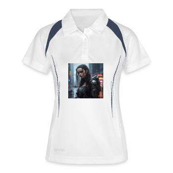 Regenstadt Cyborg Damenlook - Frauen Polo atmungsaktiv - Weiß/Navy - Vorne