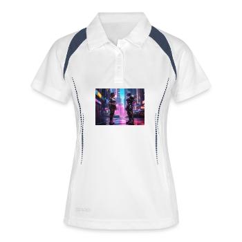 Neon Cyberpunk Begegnung - Frauen Polo atmungsaktiv - Weiß/Navy - Vorne