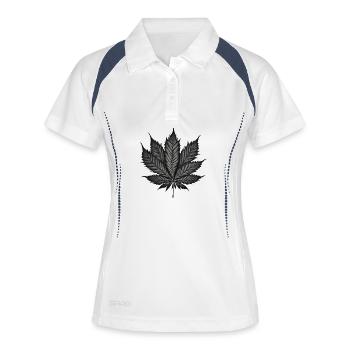 Monochromes Cannabisblatt auf Schwarz - Frauen Polo atmungsaktiv - Weiß/Navy - Vorne