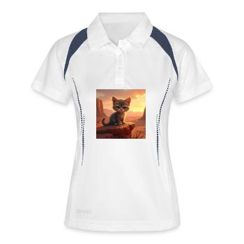 Wüstenkätzchen im Abendlicht - Frauen Polo atmungsaktiv - Weiß/Navy - Vorne