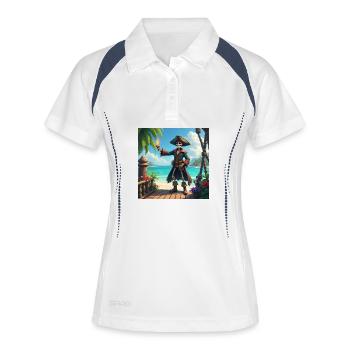 Skelettpirat am Tropenstrand - Frauen Polo atmungsaktiv - Weiß/Navy - Vorne