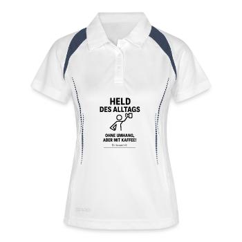 Linienkunst Mondpfad Figur - Frauen Polo atmungsaktiv - Weiß/Navy - Vorne