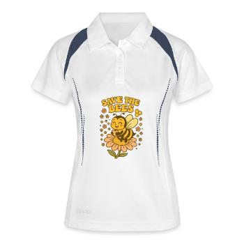 Rette die Bienen auf Blume - Frauen Polo atmungsaktiv - Weiß/Navy - Vorne