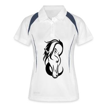 Pferdekopf Line Art Motiv - Frauen Polo atmungsaktiv - Weiß/Navy - Vorne