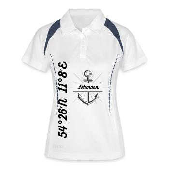 Koordinaten Design Fehmarn - Frauen Polo atmungsaktiv - Weiß/Navy - Vorne